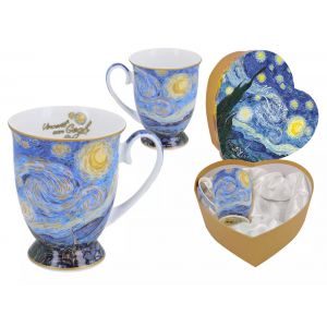 Komplet dwóch kubków w sercu Carmani 280ml - V. van Gogh, Gwiaździsta noc